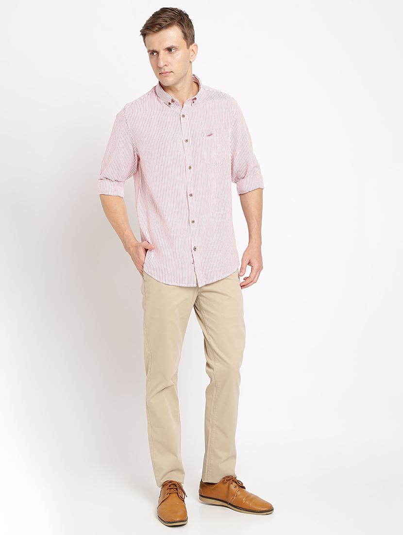 beige solid flat front casual trouser - 17191843 - Zoom Image - 4