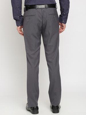 grey solid flat front formal trouser - 17191850 - Standard Image - 2