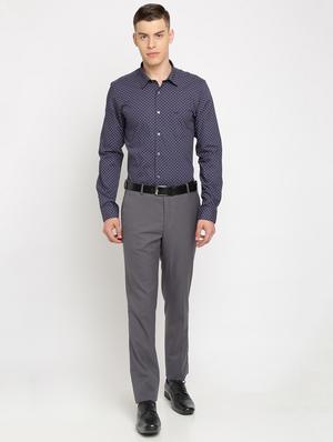 grey solid flat front formal trouser - 17191850 - Standard Image - 3