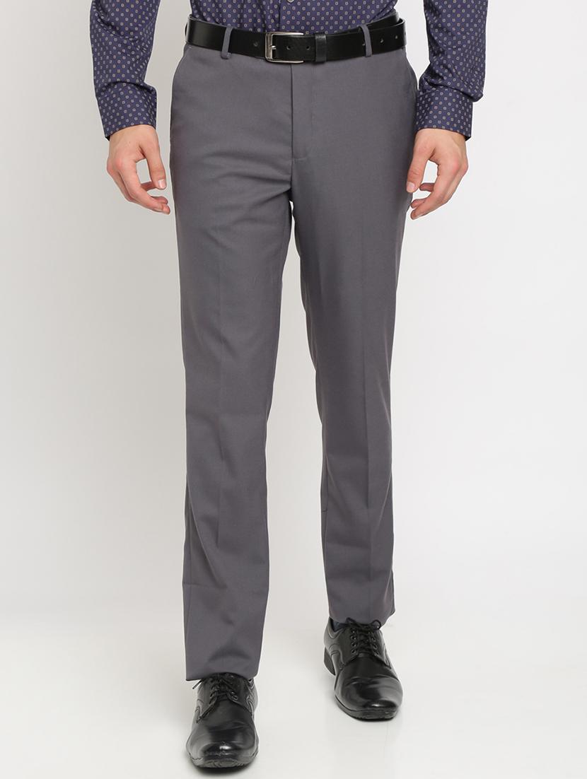 grey solid flat front formal trouser - 17191850 - Zoom Image - 1