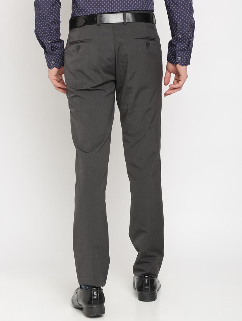 grey solid flat front formal trouser - 17191852 - Zoom Image - 2