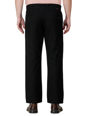 black solid linen flat front casual trouser - 17192065 - Standard Image - 3