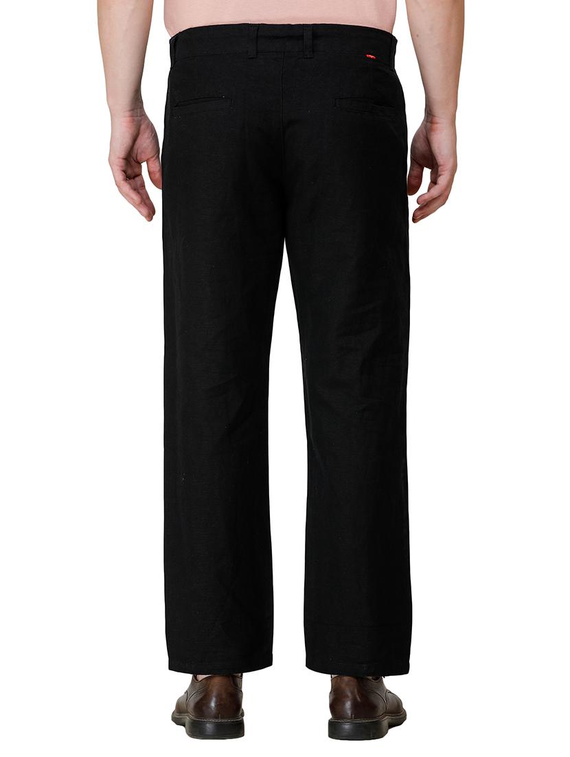 black solid linen flat front casual trouser - 17192065 - Zoom Image - 3