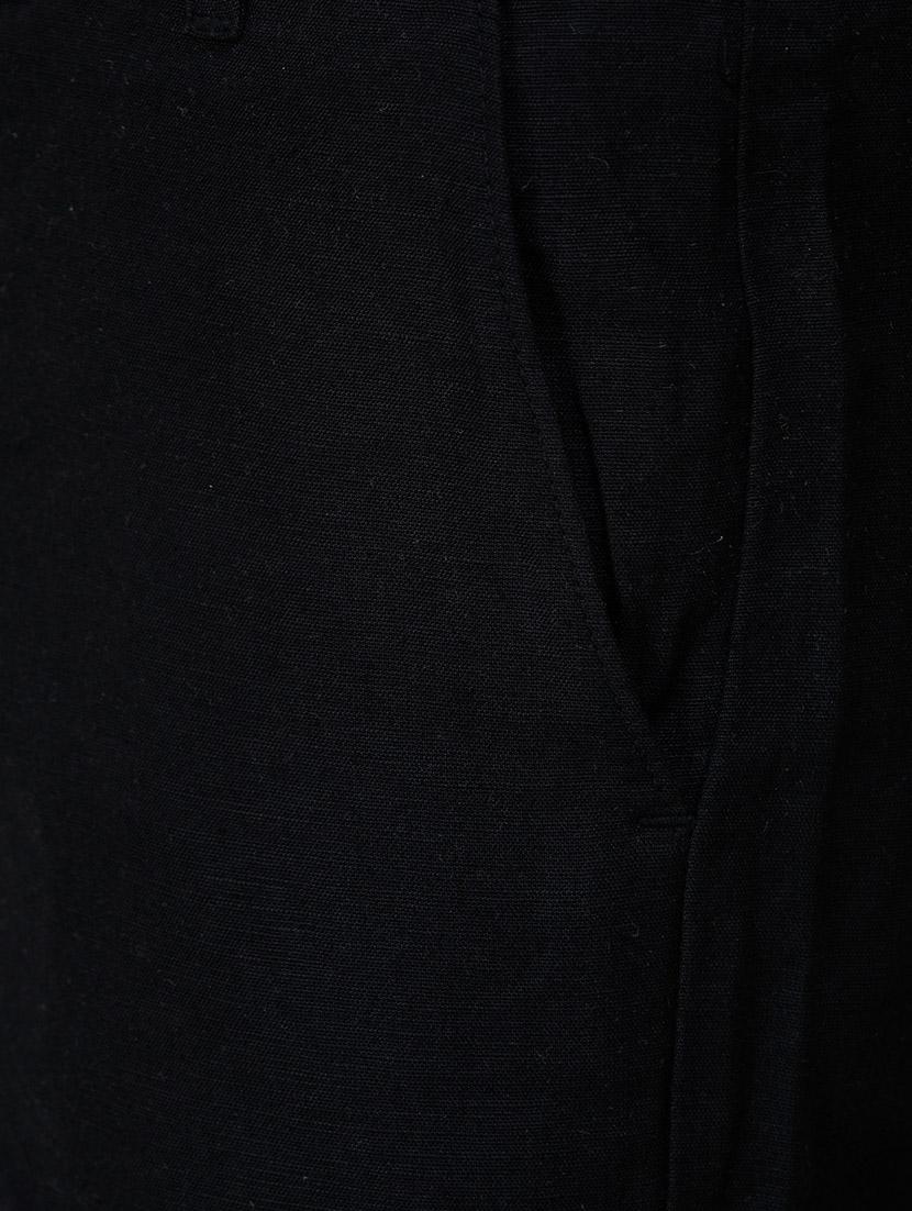 black solid linen flat front casual trouser - 17192065 - Zoom Image - 5
