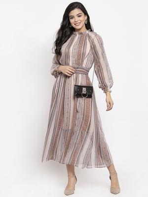 beige polyester maxi dress - 17192167 - Standard Image - 4