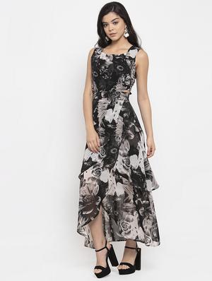 square neck floral asymmetric dress - 17192175 - Standard Image - 2