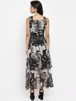 square neck floral asymmetric dress - 17192175 - Standard Image - 3