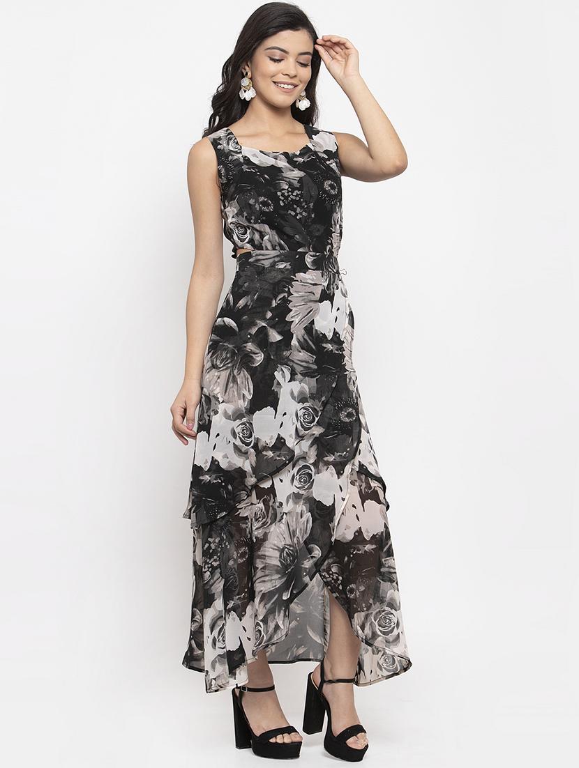 square neck floral asymmetric dress - 17192175 - Zoom Image - 4