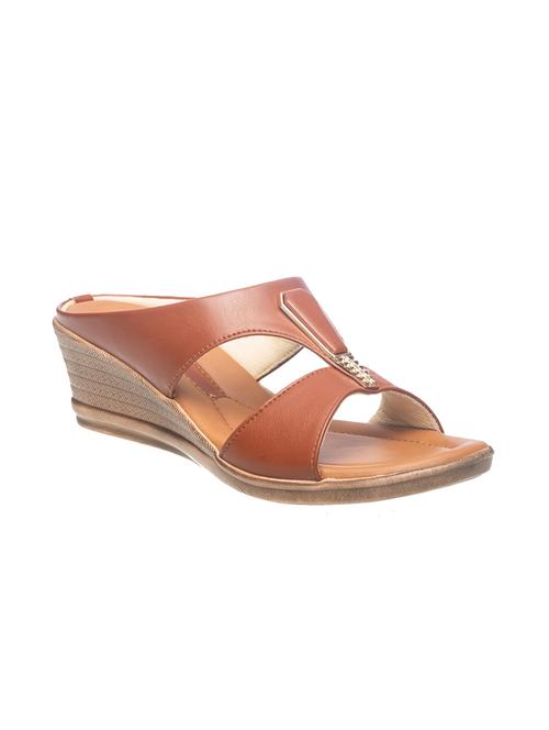tan synthetic slip on sandals - 17192316 - Very Small Image - 1