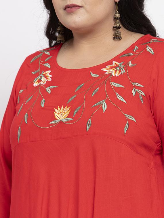 yoke embroidered a-line kurta - 17193395 - Zoom Image - 4