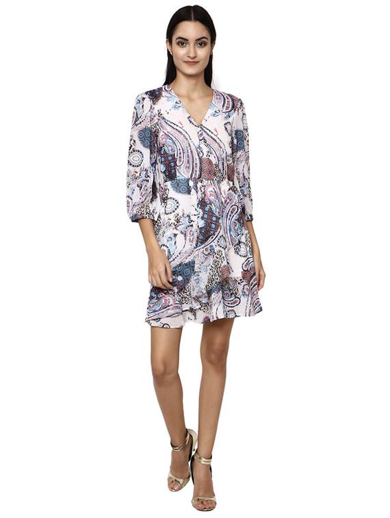 v neck printed a-line dress - 17193778 - Zoom Image - 1