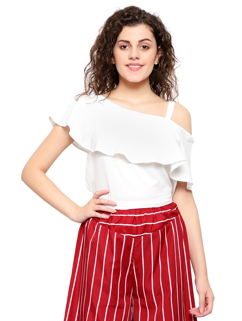 white poly crepe ruffle top - 17194081 - Zoom Image - 1