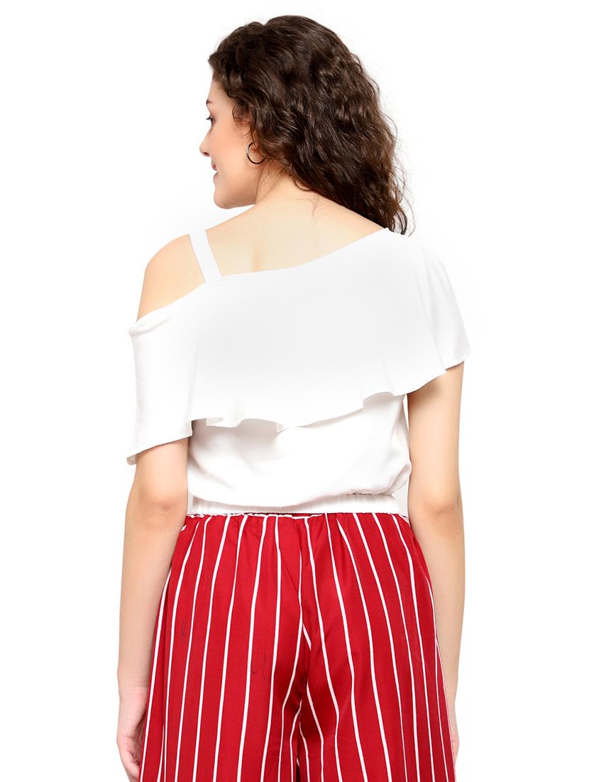white poly crepe ruffle top - 17194081 - Zoom Image - 4