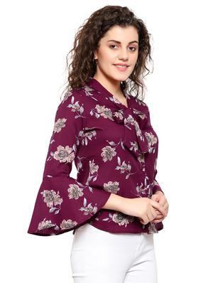 maroon poly crepe regular top - 17194082 - Standard Image - 3