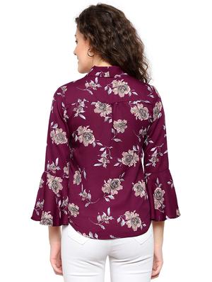 maroon poly crepe regular top - 17194082 - Standard Image - 4