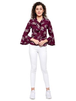 maroon poly crepe regular top - 17194082 - Standard Image - 5