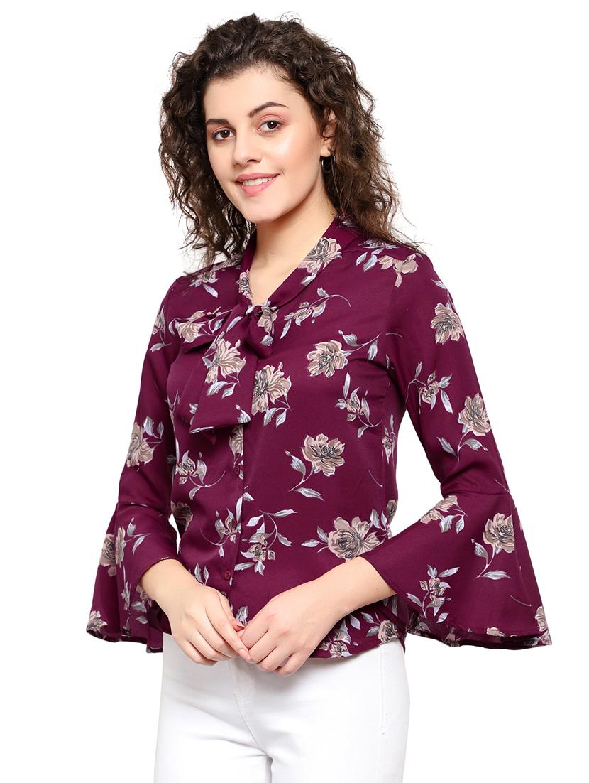 maroon poly crepe regular top - 17194082 - Zoom Image - 2