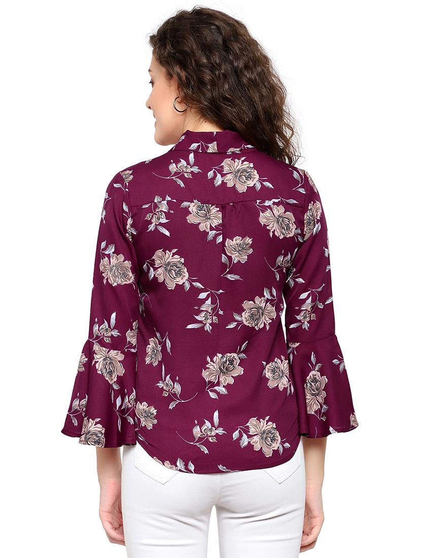 maroon poly crepe regular top - 17194082 - Zoom Image - 4