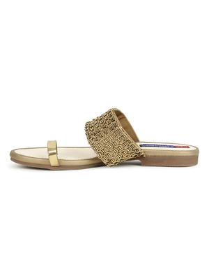 gold slip on sandals - 17195071 - Standard Image - 3