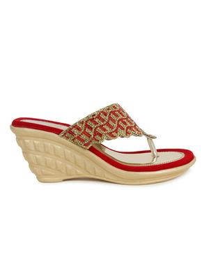msc synthetic red stylish fancy wedges for women - 17195076 - Standard Image - 2