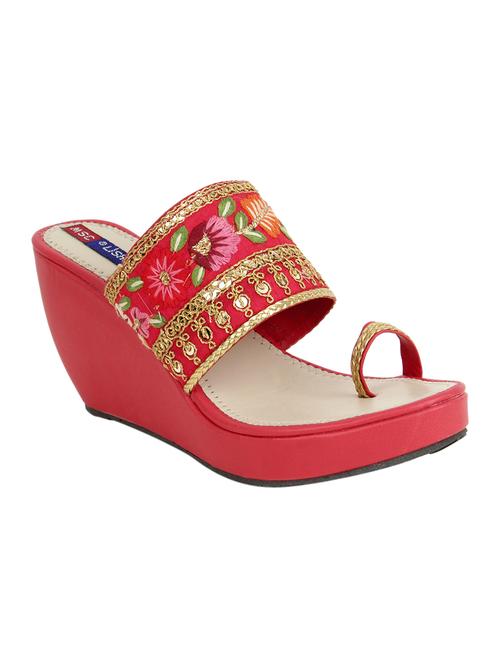 msc synthetic red stylish fancy wedges for women - 17195077 - Standard Image - 1