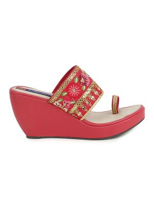 msc synthetic red stylish fancy wedges for women - 17195077 - Standard Image - 2