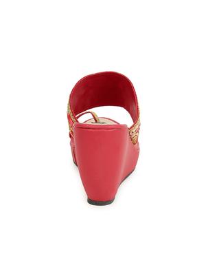msc synthetic red stylish fancy wedges for women - 17195077 - Standard Image - 3
