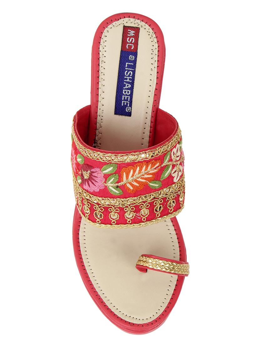 msc synthetic red stylish fancy wedges for women - 17195077 - Zoom Image - 4