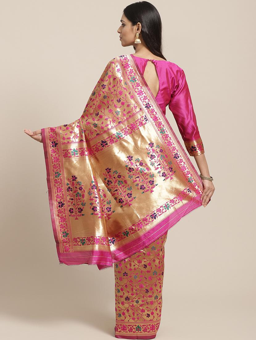 floral banarasi saree with blouse - 17195122 - Zoom Image - 2