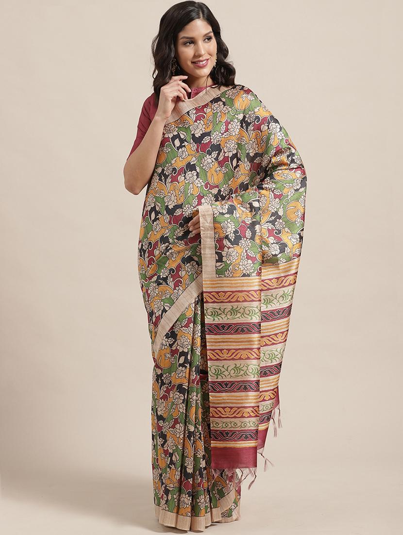 floral printed saree with blouse - 17195133 - Zoom Image - 1