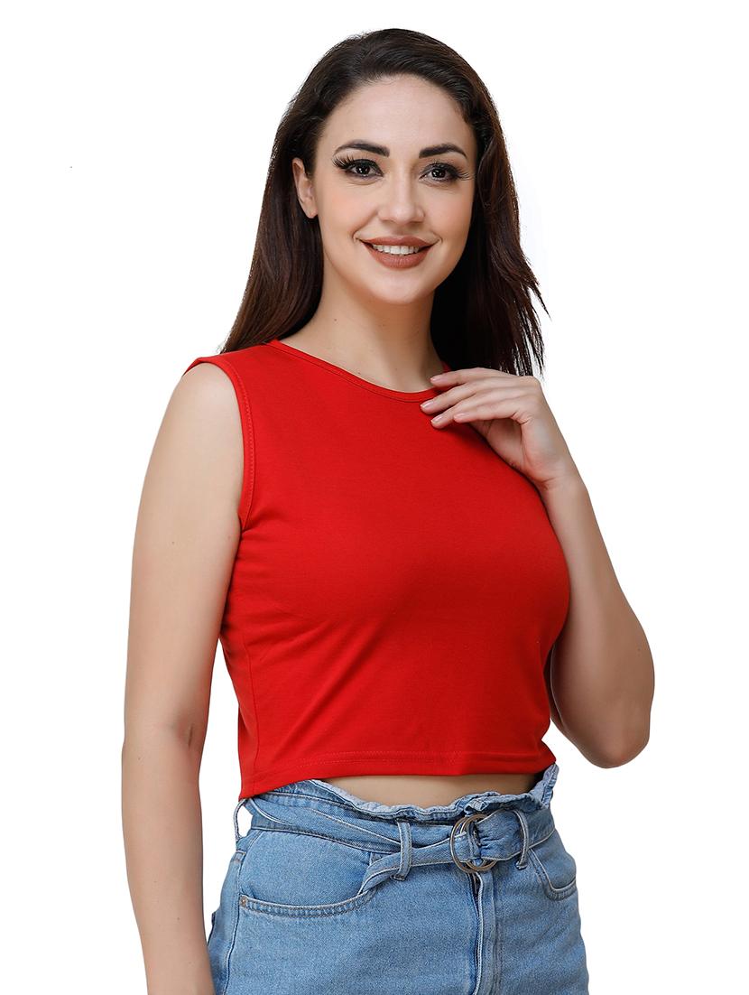 red cotton crop top - 17196184 - Zoom Image - 2