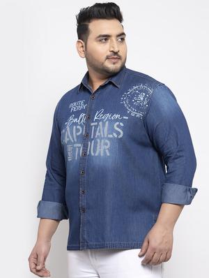 blue printed denim plus size casual shirt - 17196296 - Standard Image - 2