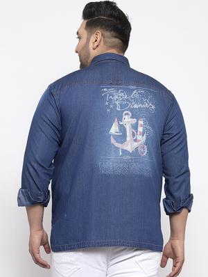 blue printed denim plus size casual shirt - 17196296 - Standard Image - 3