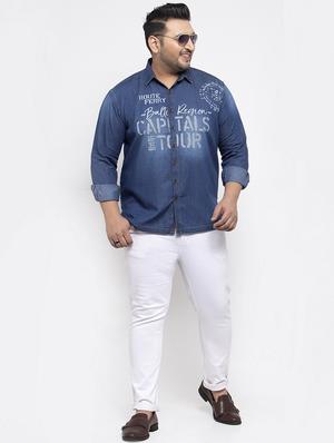 blue printed denim plus size casual shirt - 17196296 - Standard Image - 4