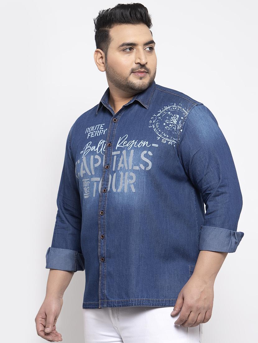 blue printed denim plus size casual shirt - 17196296 - Zoom Image - 2