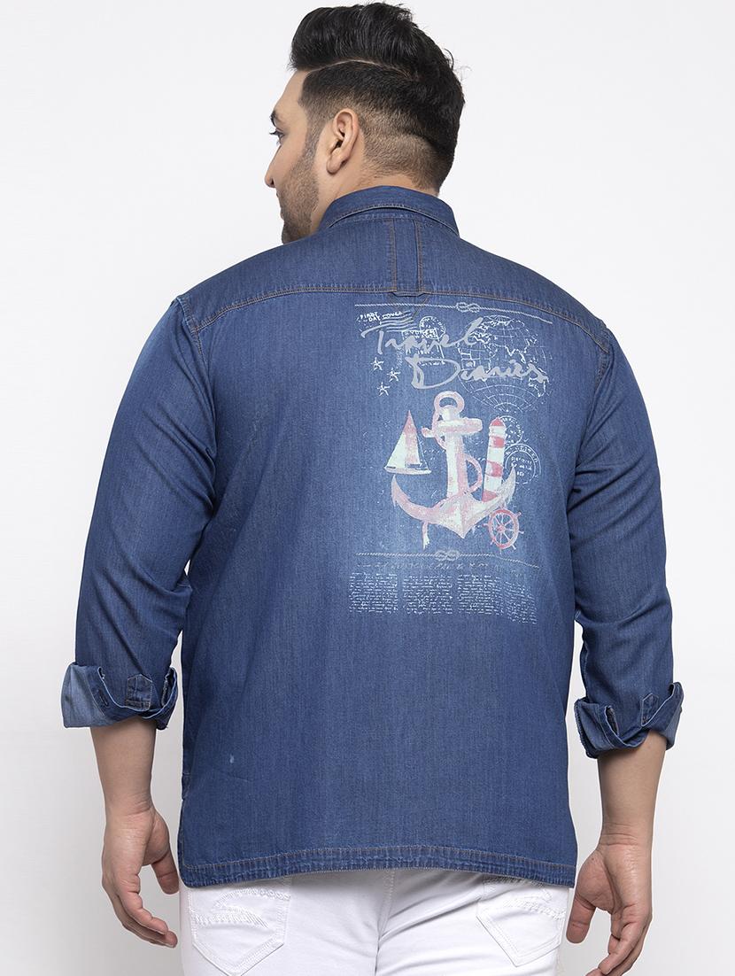 blue printed denim plus size casual shirt - 17196296 - Zoom Image - 3
