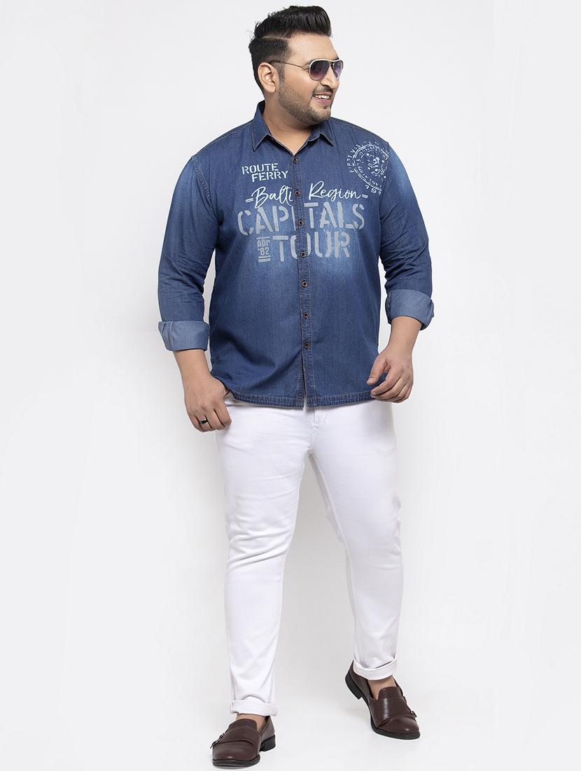 blue printed denim plus size casual shirt - 17196296 - Zoom Image - 4