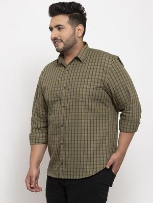 khaki checkered plus size casual shirt - 17196300 - Standard Image - 2
