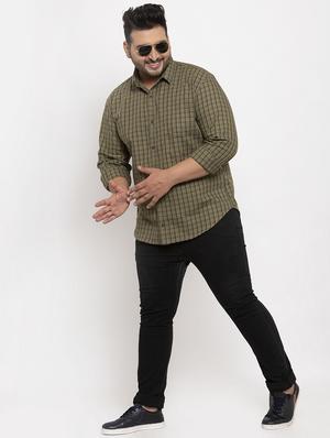 khaki checkered plus size casual shirt - 17196300 - Standard Image - 4