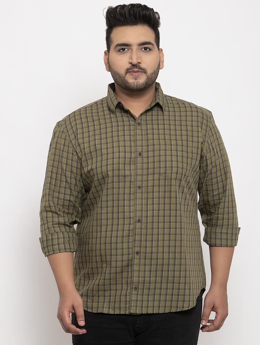 khaki checkered plus size casual shirt - 17196300 - Zoom Image - 1