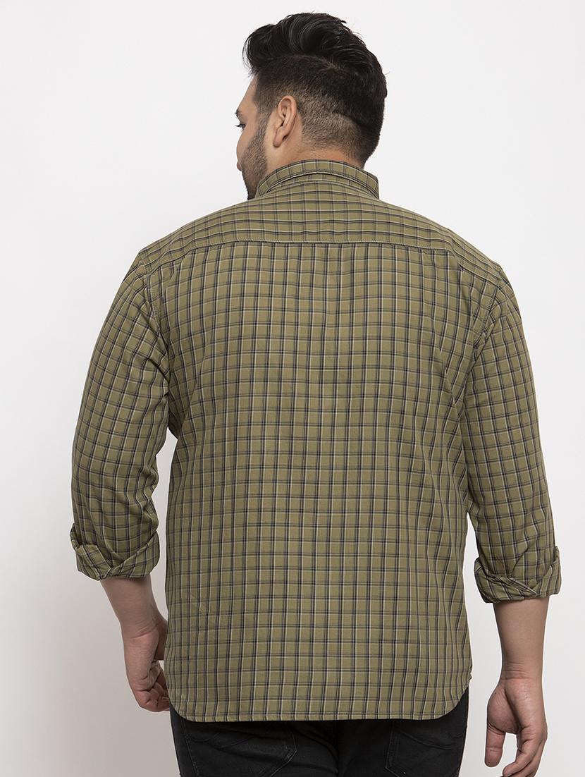 khaki checkered plus size casual shirt - 17196300 - Zoom Image - 3