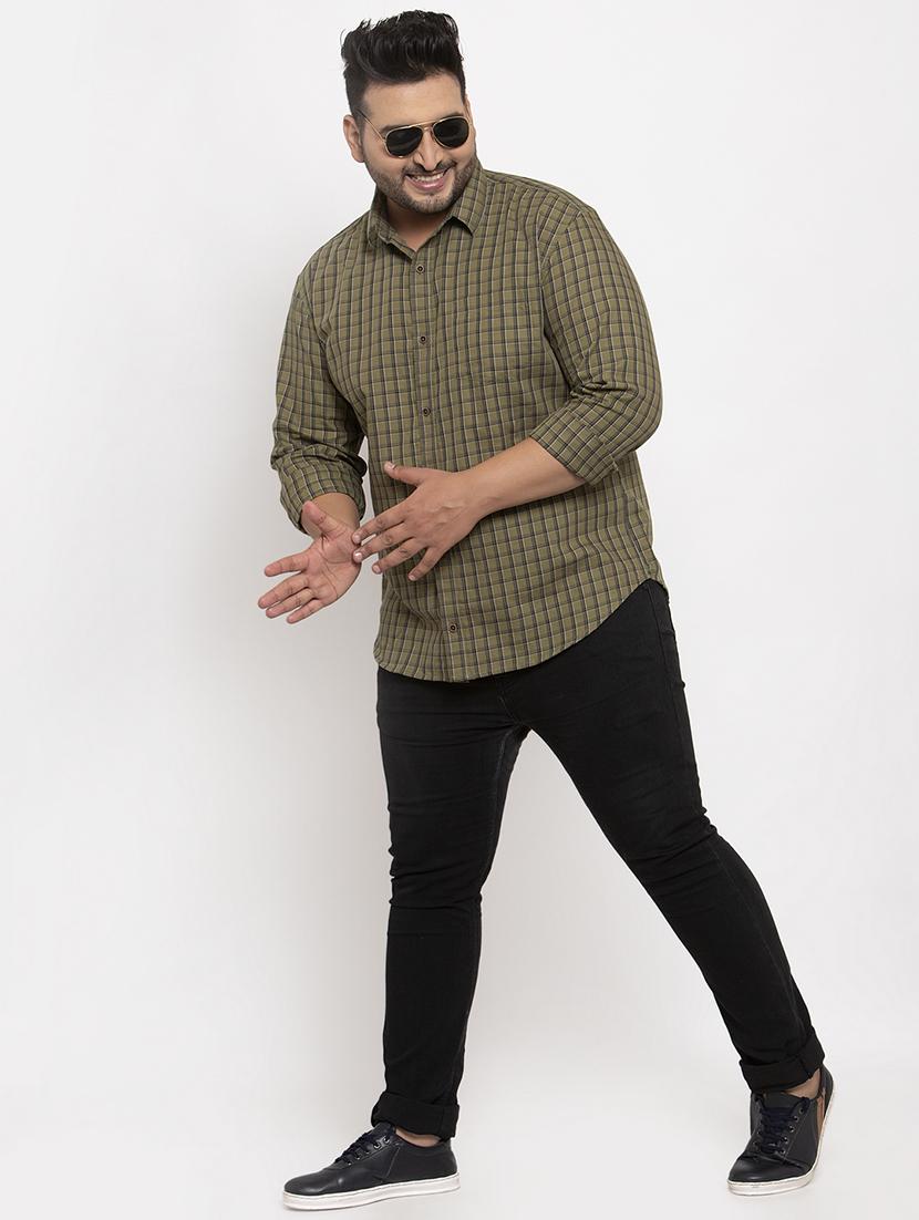 khaki checkered plus size casual shirt - 17196300 - Zoom Image - 4