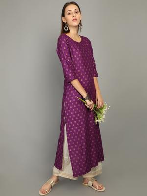 gold print kurta palazzo set - 17196374 - Standard Image - 3