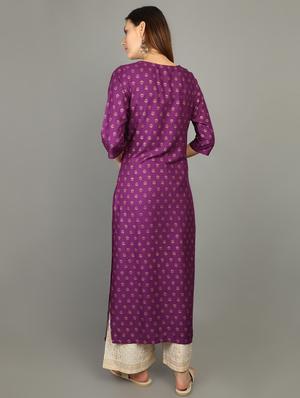 gold print kurta palazzo set - 17196374 - Standard Image - 4