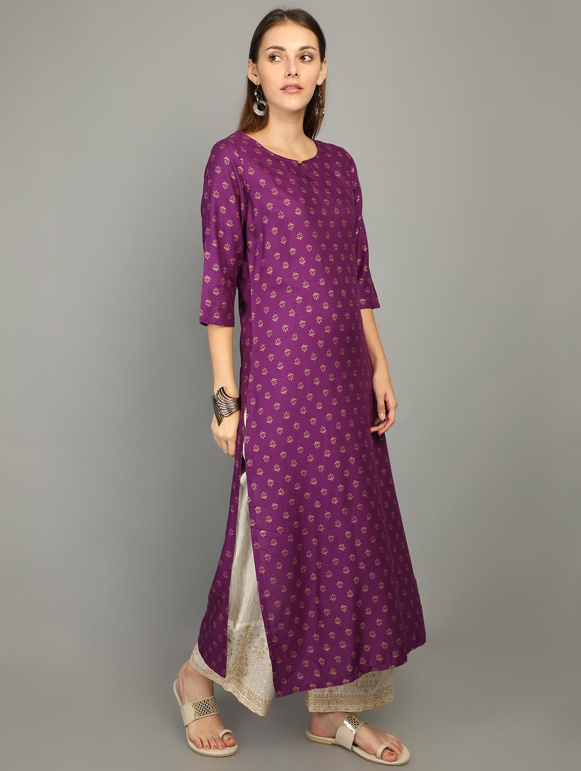 gold print kurta palazzo set - 17196374 - Zoom Image - 2