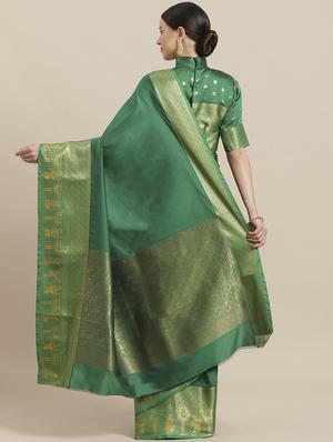 solid bordered woven saree with blouse - 17197698 - Standard Image - 2