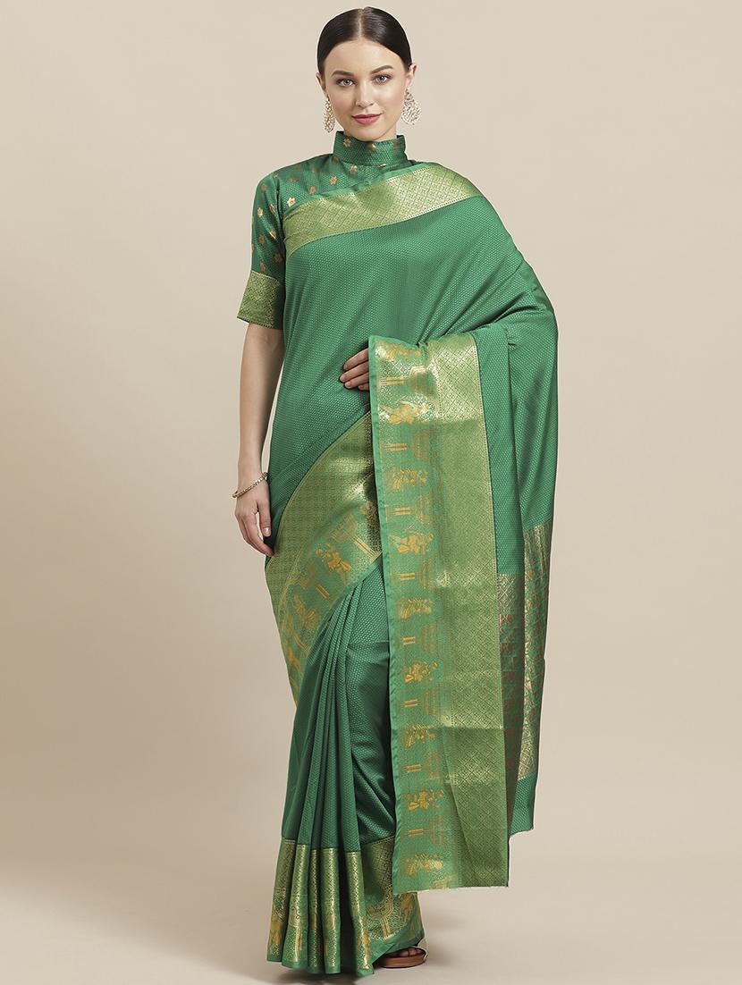 solid bordered woven saree with blouse - 17197698 - Zoom Image - 1
