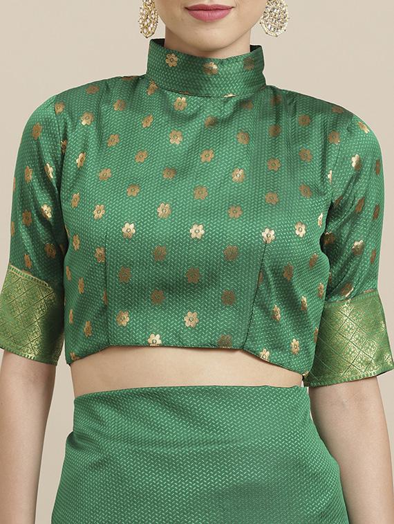 solid bordered woven saree with blouse - 17197698 - Zoom Image - 3