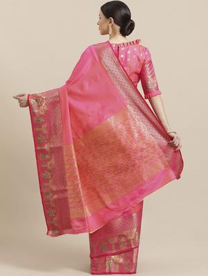 solid bordered woven saree with blouse - 17197699 - Standard Image - 2
