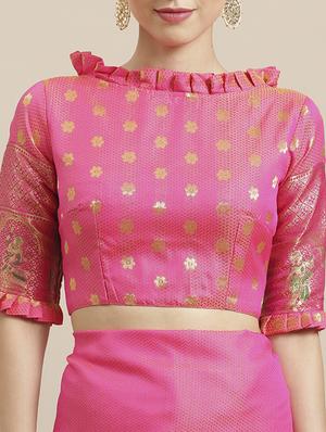 solid bordered woven saree with blouse - 17197699 - Standard Image - 3